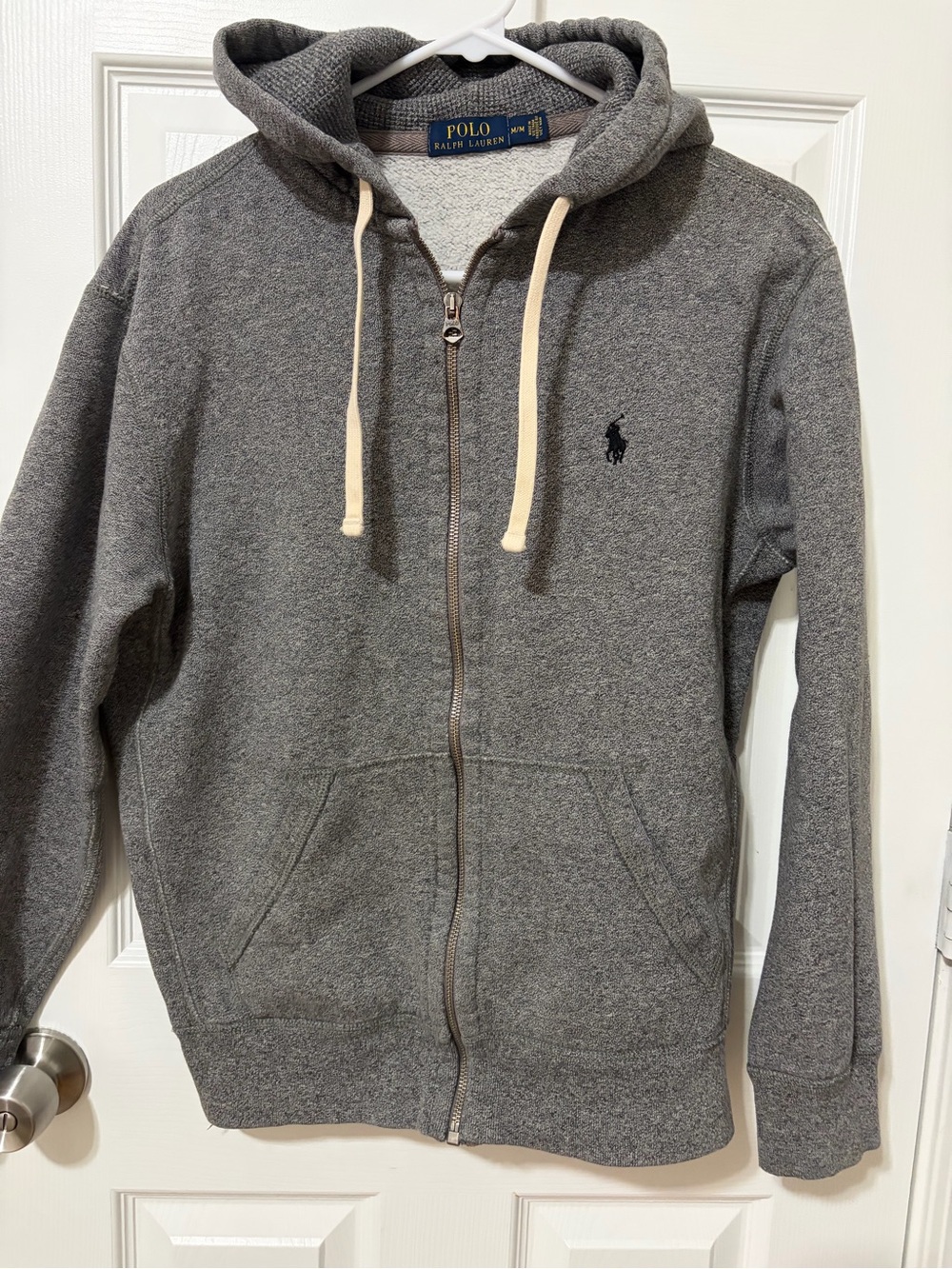 Polo Ralph Lauren Men’s Hoodie Gray Zip-Up Fleece Sweater Logo Sweatshirt Size M